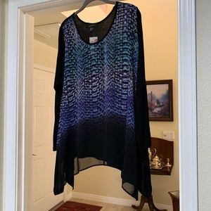 Karen Kane layered scarf top w/contrast hem top